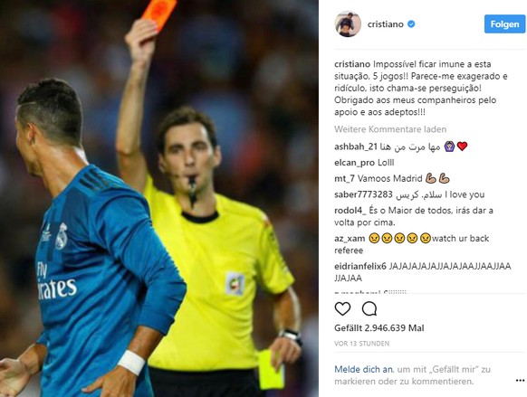 Ronaldo kann seine Sperre nicht nachvollziehen.