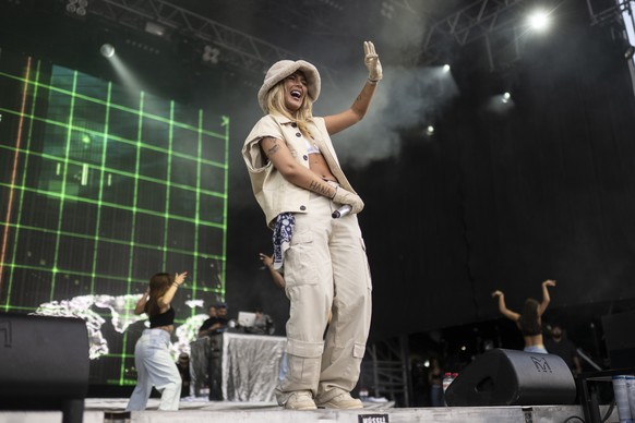 Loredan Zefi of Switzerland performs during the Openair Frauenfeld music festival, on Wednesday, July 6, 2022, in Frauenfeld, Switzerland. (KEYSTONE/Gian Ehrenzeller)