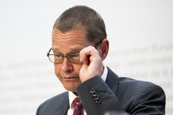 Urs Loher, Ruestungschef, reagiert an einer Medienkonferenz ueber den aktuellen Stand der Verhandlungen und das weitere Vorgehen Air2030, am Mittwoch, 13. August 2025, im Medienzentrum Bundeshaus in B ...