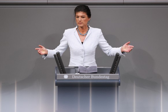epa11961097 Sahra Wagenknecht Alliance (BSW) co-chairwoman Sahra Wagenknecht speaks during a session of the German parliament &#039;Bundestag&#039; in Berlin, Germany, 13 March 2025. The members of Pa ...