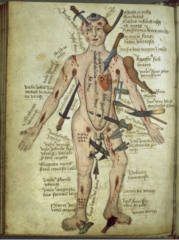 Der Wundenmann aus dem Pseudo-Galen, Anatomia, ca. 1450.&nbsp;