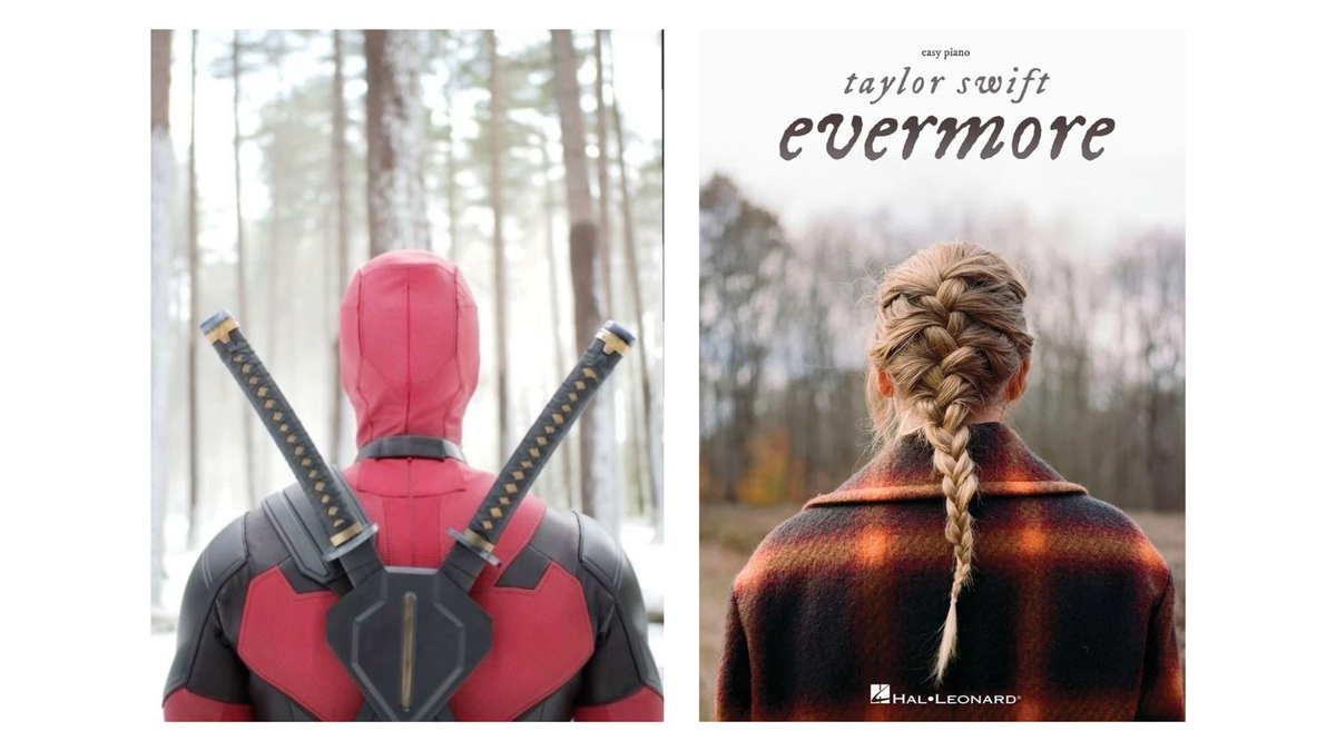 Une photo que Ryan Reynolds a publié sur Instagram et la pochette de l'album Evermore de Taylor Swift