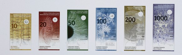 HANDOUT - Entwurf fuer die neuen Schweizer Banknoten von Manuela Pfrunder. 11 Jahre nach dem Projektstart der neuen Banknoten ist es nun soweit: Im April 2016 beginnt die Schweizerische Nationalbank ( ...