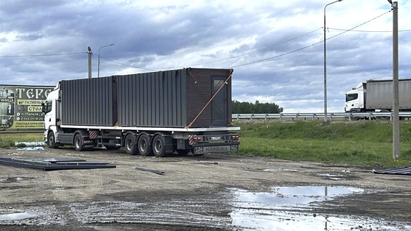 This photo released by Governor of Irkutsk region Igor Kobzev telegram channel on Sunday, June 1, 2025, shows a truck used to release some of the Ukrainian drones that attacked Russian air bases in th ...