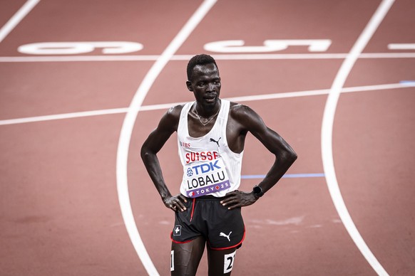 Dominic Lobalu of Switzerland reacts after the men&#039;s 10 000 meters final during day two of the World Athletics Championships Tokyo 2025 at the National Stadium on Sunday, September 14, 2025 in To ...