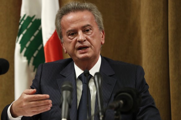 Riad Salameh, the governor of Lebanon&#039;s Central Bank, speaks during a press conference, in Beirut, Lebanon, Nov. 11, 2019. On Monday, Jan. 25, 2021, Lebanon���s foreign minister held talks Monday ...