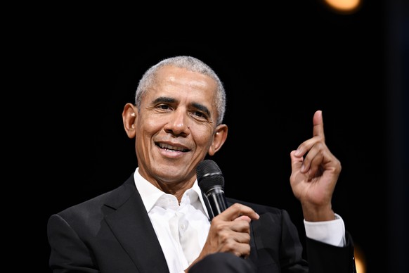 Former President Barack Obama speaks during the Copenhagen Democracy Summit at Skuespilhuset in Copenhagen, Friday, June 10, 2022. (Philip Davali/Ritzau Scanpix via AP)