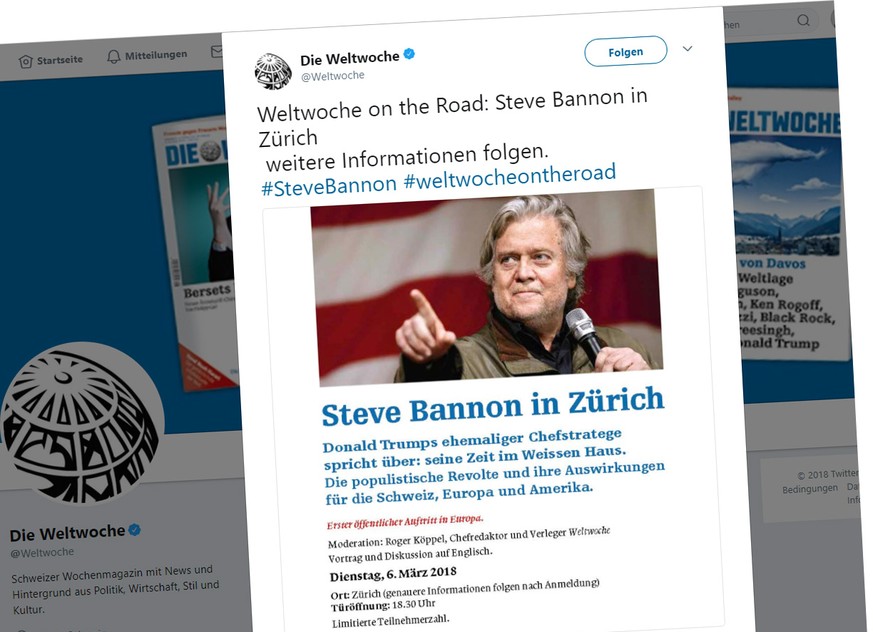 Steve Bannon spricht heute Abend auf Einladung der «Weltwoche» in Zürich.