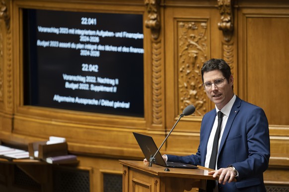 Lars Guggisberg, SVP-BE, spricht waehrend der Wintersession der Eidgenoessischen Raete, am Dienstag, 29. November 2022 im Nationalrat in Bern. (KEYSTONE/Anthony Anex)