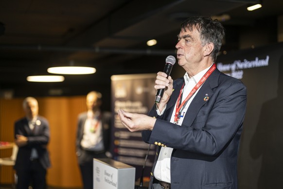 Andre Hoffmann, Swiss businessman and philanthropist, heir of Hoffmann-La Roche, addresses a panel session during the Geneva Day in the House of Switzerland, during the 51st annual meeting of the Worl ...