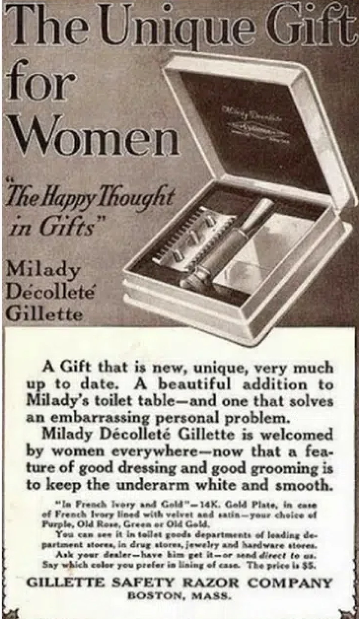 1915 brachte Gillette den ersten Frauenrasierer heraus.