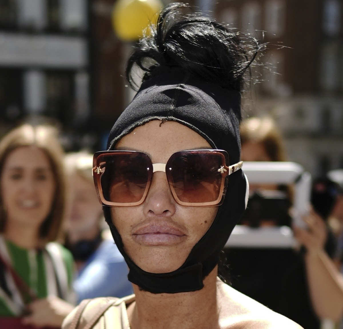 Former glamour model Katie Price arrives at the Royal Courts of Justice in central London, England, Friday August 9, 2024. (Aaron Chown/PA via AP)