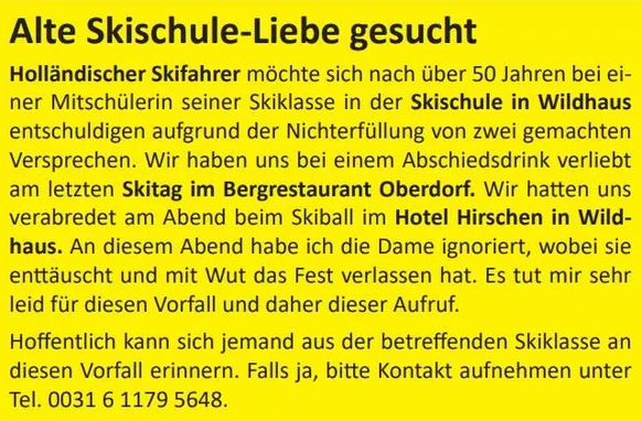 Dieses Inserat wird demnächst in der Zeitung erscheinen.