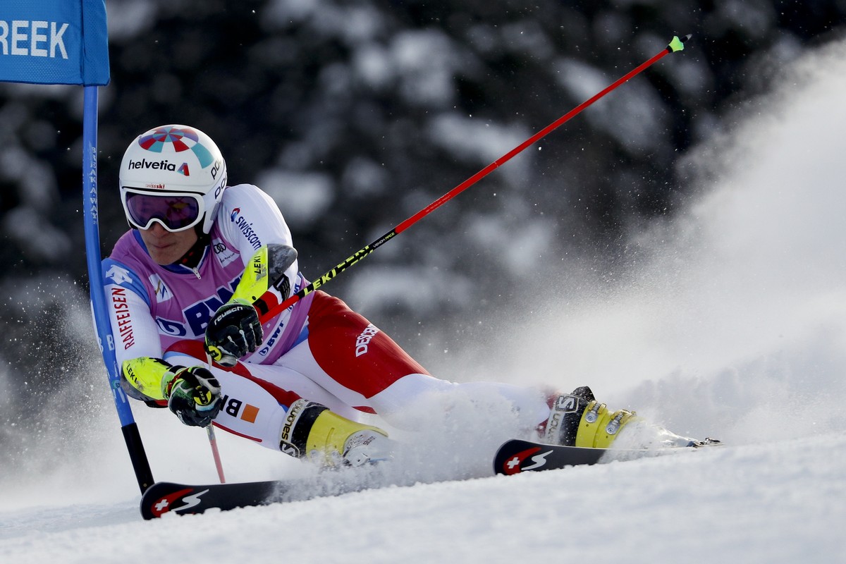 Switzerland's Marco Odermatt skis during the first run of a Men's World Cup giant slalom skiing race Sunday, Dec. 2, 2018, in Beaver Creek, Colo. (AP Photo/John Locher)