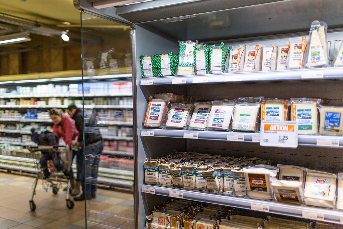 In the cheese shelf, a sign indicates a special offer (labeled with "Aktion"), pictured on March 5, 2013, at the Migros branch in Baden, Switzerland. Migros is Switzerland's the largest ...