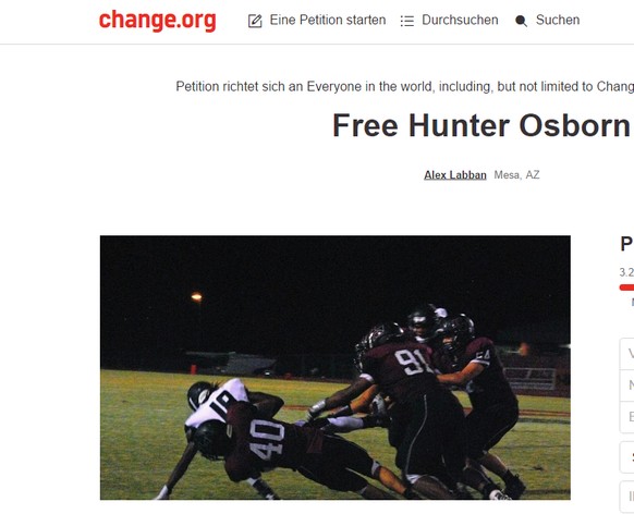 Bis jetzt haben bereits 3320 Leute die Petition zur Befreiung Osborns unterschrieben.