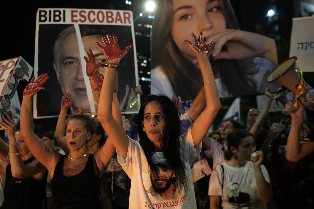 Einav Zangauker, mother of hostage Matan Zangauker, who was kidnapped by Hamas, protests for his immediate release along with other families of hostages held on the Gaza Strip and their supporters and ...