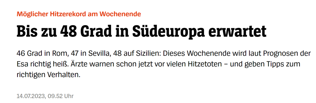 Spiegel hitze in Südeuropa