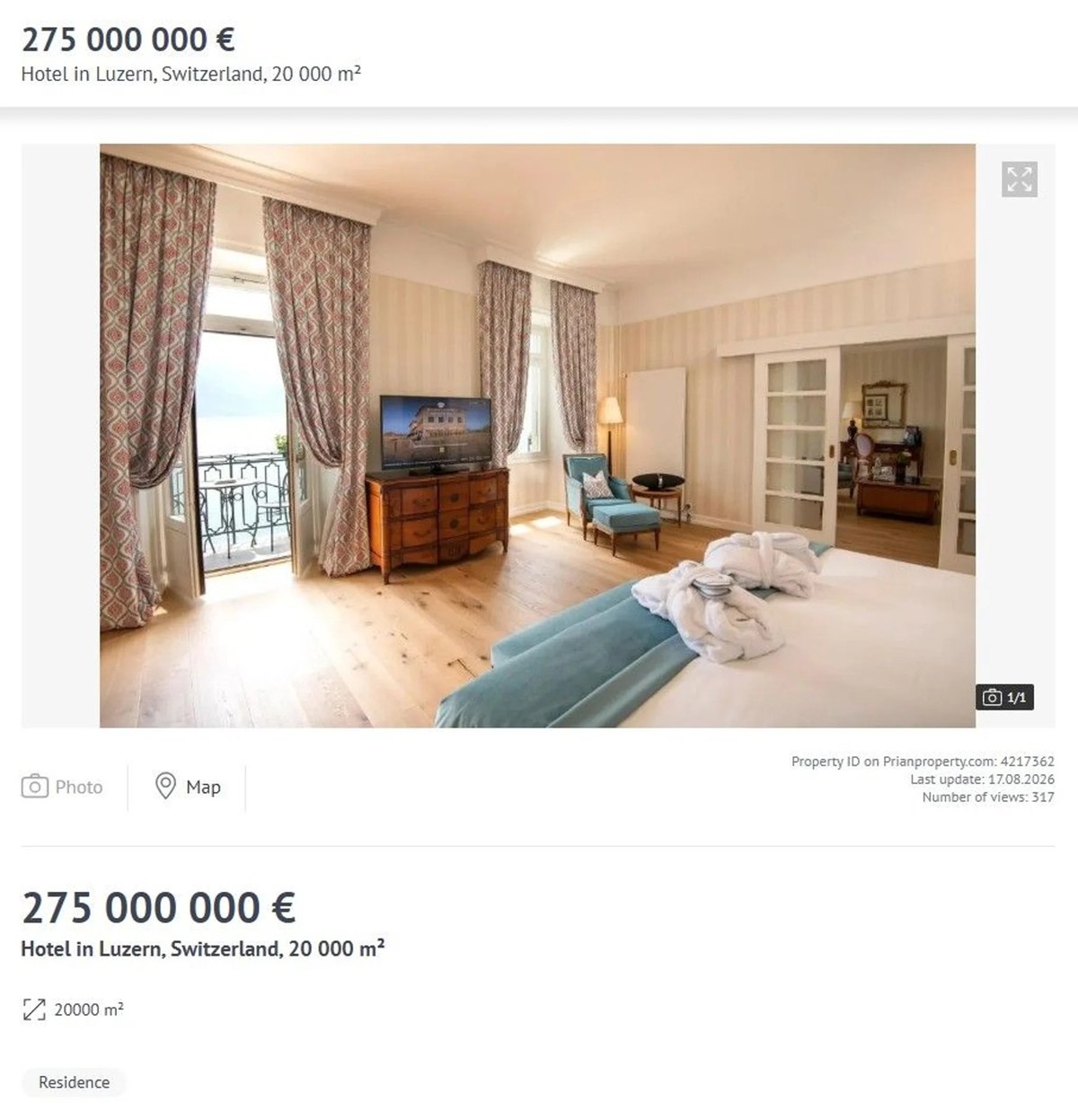 La fameuse annonce de l'«Hôtel à Lucerne» à vendre.