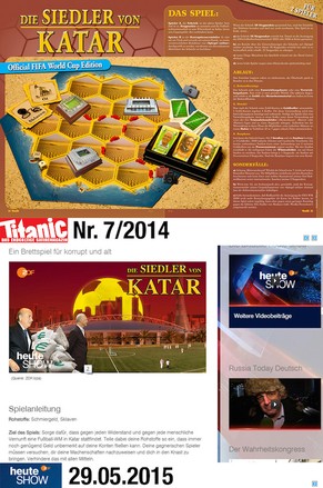 Oben «Die Siedler von Katar» in der Juli-Ausgabe der «Titanic», unten derselbe Gag in der «Heute-show».