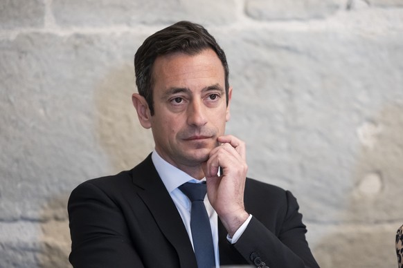 Vassilis Venizelos, conseiller d'Etat vaudois, lors d'une conference de presse au sujet des mesures prises suite a l'analyse au sein du DFA ce vendredi, 21 mars 2025 a Lausanne. le Cons ...