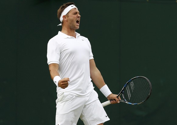 Britain Tennis - Wimbledon - All England Lawn Tennis &amp; Croquet Club, Wimbledon, England - 27/6/16 Great Britain&#039;s Marcus Willis celebrates after winning his match against Lithuania&#039;s Ric ...