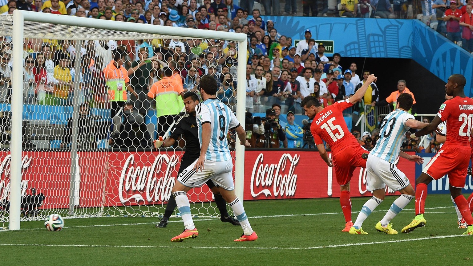 World Cup 2014 Brazil M55 Argentina v Switzerland Sao Paolo World Cup 2014 Argentina v Switzerland 1-0 AET Match 55 01/07/2014 SWISS MISS Blerim Dzemaili misses an open goal in the last minute SAO PAO ...
