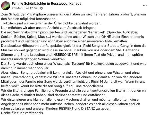 Der ganze Post von der Familie Schönbächler.