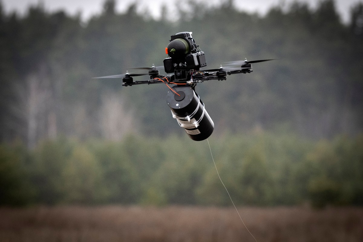 FILE - A Ukrainian made FPV fibre optic drone flies at a military market place at an undisclosed location in the Kyiv region, Ukraine, Jan. 29, 2025. (AP Photo/Efrem Lukatsky, File)
Israel Lebanon Dro ...