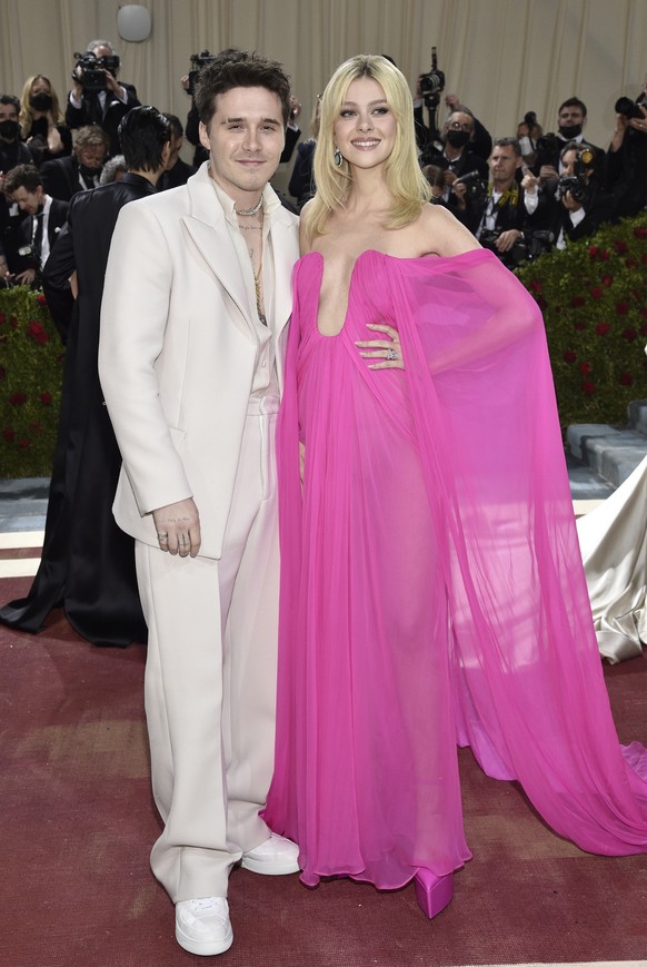 Brooklyn Beckham, left, and Nicola Peltz attend The Metropolitan Museum of Art's Costume Institute benefit gala celebrating the opening of the "In America: An Anthology of Fashion" exhi ...