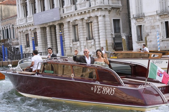 Jeff Bezos, center left, and Lauren Sanchez, center right, leave for their pre wedding reception, in Venice, Italy, Thursday, June 26, 2025. (AP Photo/Luca Bruno)
Jeff Bezos,Lauren Sanchez
