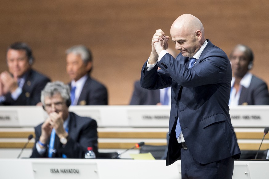 JAHRESRUECKBLICK 2016 - SPORT - Gianni Infantino, the new FIFA President, of Switzerland, reacts after his election during the Extraordinary FIFA Congress 2016 held at the Hallenstadion in Zurich, Swi ...