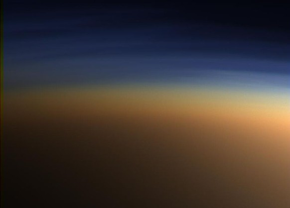Darstellung der Atmosphäre auf Titan. Der Saturnmond ist der einzige Mond mit einer dichten Gashülle.&nbsp;
