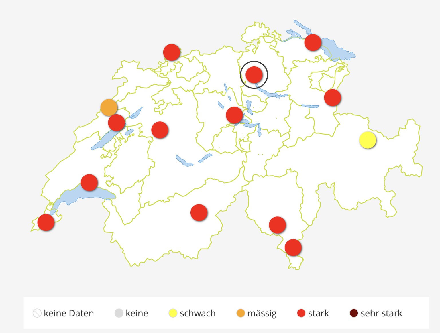Pollenbelastung am Mittwoch in der Schweiz.