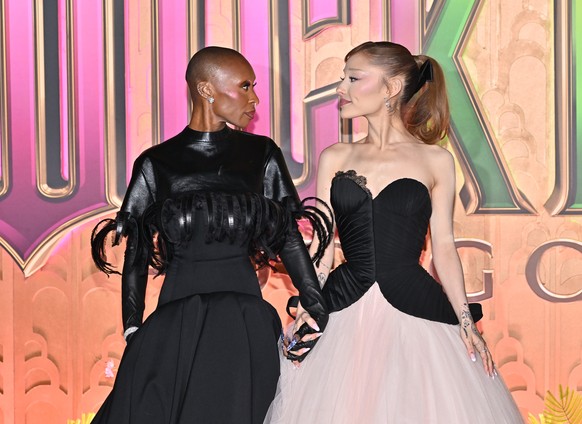 Cynthia Erivo, left, and Ariana Grande attend the premiere of "Wicked: For Good" at Lincoln Center, Monday, Nov. 17, 2025, in New York. (Photo by Evan Agostini/Invision/AP)
Cynthia Erivo,Ari ...