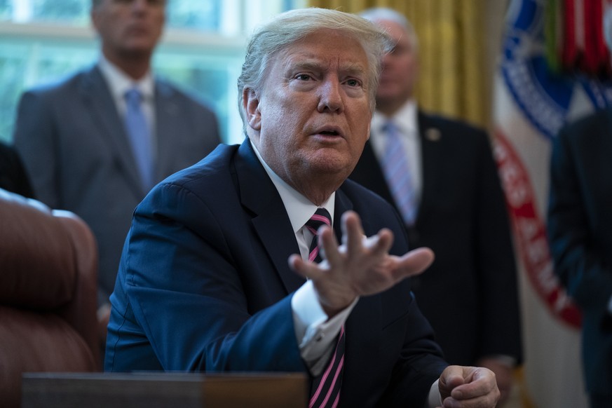 President Donald Trump speaks after signing a coronavirus aid package to direct funds to small businesses, hospitals, and testing, in the Oval Office of the White House, Friday, April 24, 2020, in Was ...
