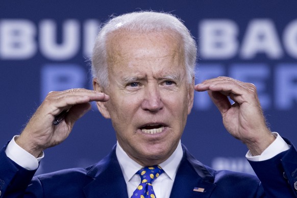 Democratic presidential candidate former Vice President Joe Biden speaks at a campaign event at the William &quot;Hicks&quot; Anderson Community Center in Wilmington, Del., Tuesday, July 28, 2020.(AP  ...