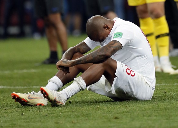 epa06882039 Ashley Young of England reacts after the FIFA World Cup 2018 semi final soccer match between Croatia and England in Moscow, Russia, 11 July 2018.

(RESTRICTIONS APPLY: Editorial Use Only, not used in association with any commercial entity - Images must not be used in any form of alert service or push service of any kind including via mobile alert services, downloads to mobile devices or MMS messaging - Images must appear as still images and must not emulate match action video footage - No alteration is made to, and no text or image is superimposed over, any published image which: (a) intentionally obscures or removes a sponsor identification image; or (b) adds or overlays the commercial identification of any third party which is not officially associated with the FIFA World Cup)  EPA/YURI KOCHETKOV   EDITORIAL USE ONLY