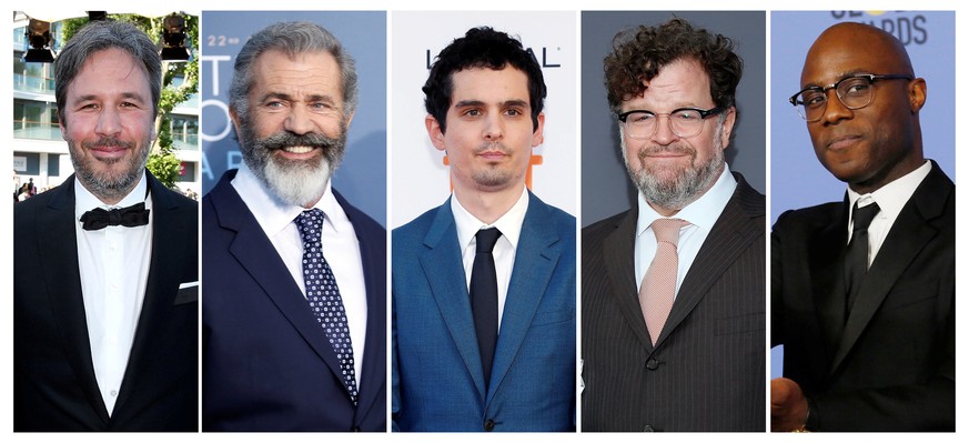 FILE PHOTO: Best director Oscar nominees for the 89th annual Academy Awards (L-R) Denis Villeneuve, Mel Gibson, Damien Chazelle, Kenneh Lonergan and Barry Jenkins are seen in a combination of file pho ...