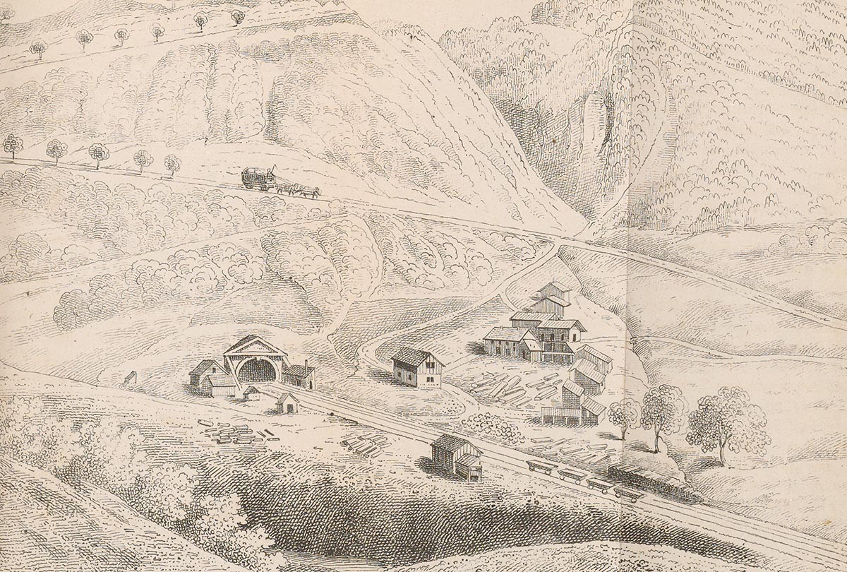 Der Hauensteintunnel auf einer Druckgrafik von 1857.
https://ad.e-pics.ethz.ch/catalog/ETHBIB.AD-v1.0/r/35797/viewmode=infoview/qsr=hauenstein