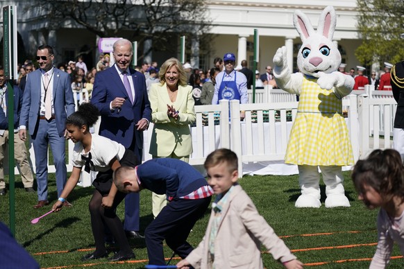 President Joe Biden and First Lady Jill Biden attend the 2023 White House Easter Egg Roll, Monday, April 10, 2023, in Washington.  (AP Photo/Evan Vucci) Joe Biden, Jill Biden