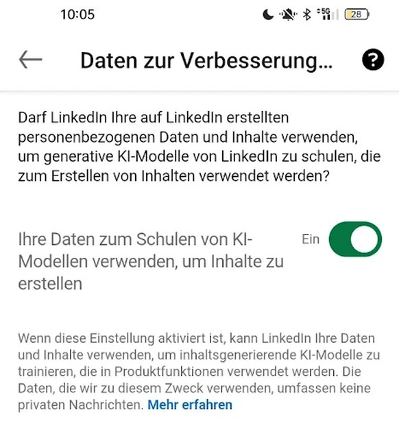 In den Einstellungen kann die voreingestellte Zustimmung zur Nutzung der Daten «zum Schulen von KI-Modellen» ausgeschaltet werden (opt out).