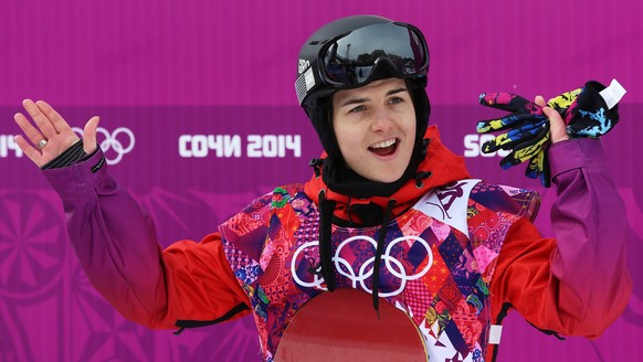 epa04063752 Sina Candrian of Switzerland after her second run in the Women&#039;s Snowboard Slopestyle final at Rosa Khutor Extreme Park at the Sochi 2014 Olympic Games, Krasnaya Polyana, Russia, 09 F ...