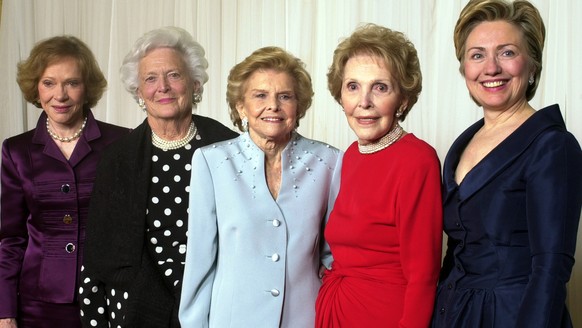 FILE - In this Jan. 17, 2003 file photo, former first ladies get together for a group photo at a gala 20th anniversary fundraising event saluting Betty Ford and the Betty Ford Center in Indian Wells,  ...