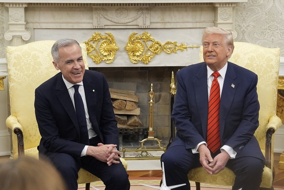 Canada Prime Minister Mark Carney and U.S. President Donald Trump engage in a meeting at the White House in Washington, Tuesday, May 6, 2025. (Adrian Wyld/The Canadian Press via AP)
Trump Canada