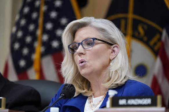 Vice Chair Liz Cheney, R-Wyo., speaks as the House select committee investigating the Jan. 6 attack on the U.S. Capitol, holds a hearing on Capitol Hill in Washington, Thursday, Oct. 13, 2022. (AP Pho ...