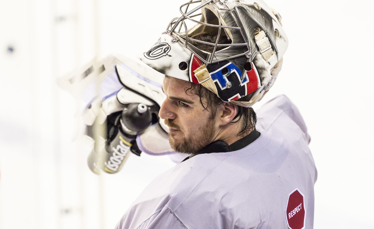 Switzerland's Reto Berra during a training session of the Swiss team at the IIHF 2019 World Ice Hockey Championships, at the Steel Arena in Kosice, Slovakia, on Wednesday, May 22, 2019. (KEYSTONE ...