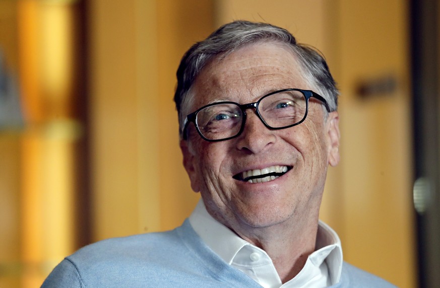 FILE - In this Feb. 1, 2019, file photo, Bill Gates smiles while being interviewed in Kirkland, Wash. Washington state's richest residents, including Gates and Jeff Bezos, would pay a wealth tax ...