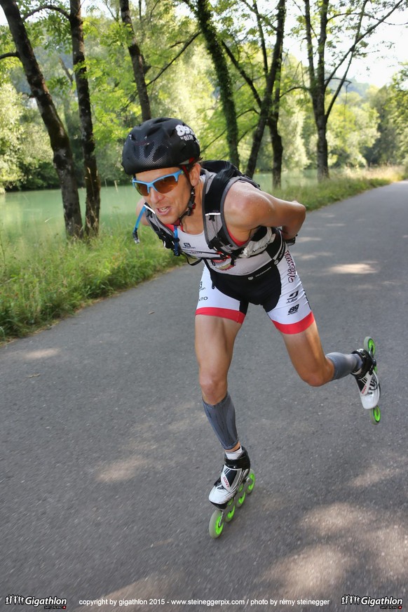 AARAU, 12.07.2015 - Single Favorit Ramon Krebs auf der Inlinestrecke (28 km / 190 m Steigung) am Historic Sunday am Gigathlon 2015 Aarau nach Aarau. 

copyright by gigathlon.ch &amp; www.steineggerp ...