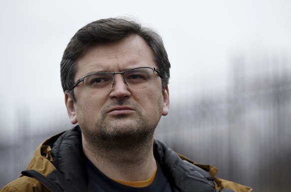 Ukrainian Foreign Minister Dmytro Kuleba stands at the Ukrainian-Polish border crossing in Korczowa, Poland, Saturday, March 5, 2022. (Olivier Douliery, Pool Photo via AP)